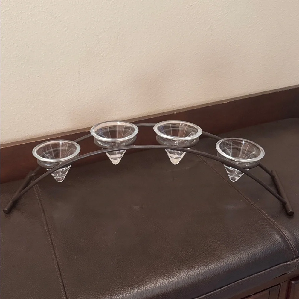 Votive or Tea Light Candle Holder w/4 Glass Cups on an Arched Metal Holder